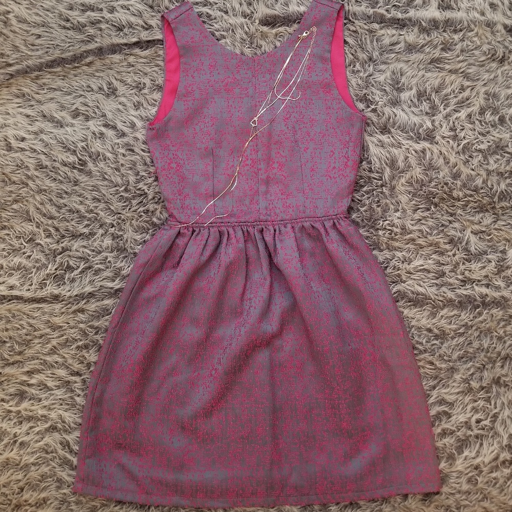 AQUA Metallic Silver Dress with Hot Pink Detail